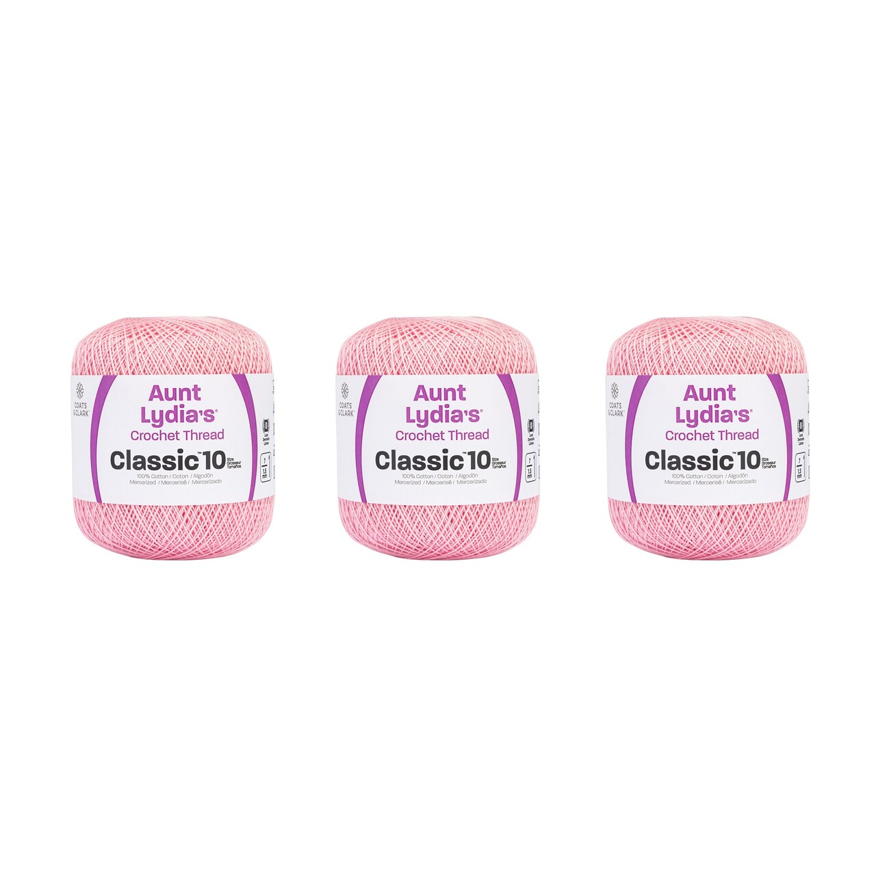 Aunt Lydia Classic Orchid Pink Crochet - 3 Pack of 350y/320m - Cotton - Gauge 10 - Crochet